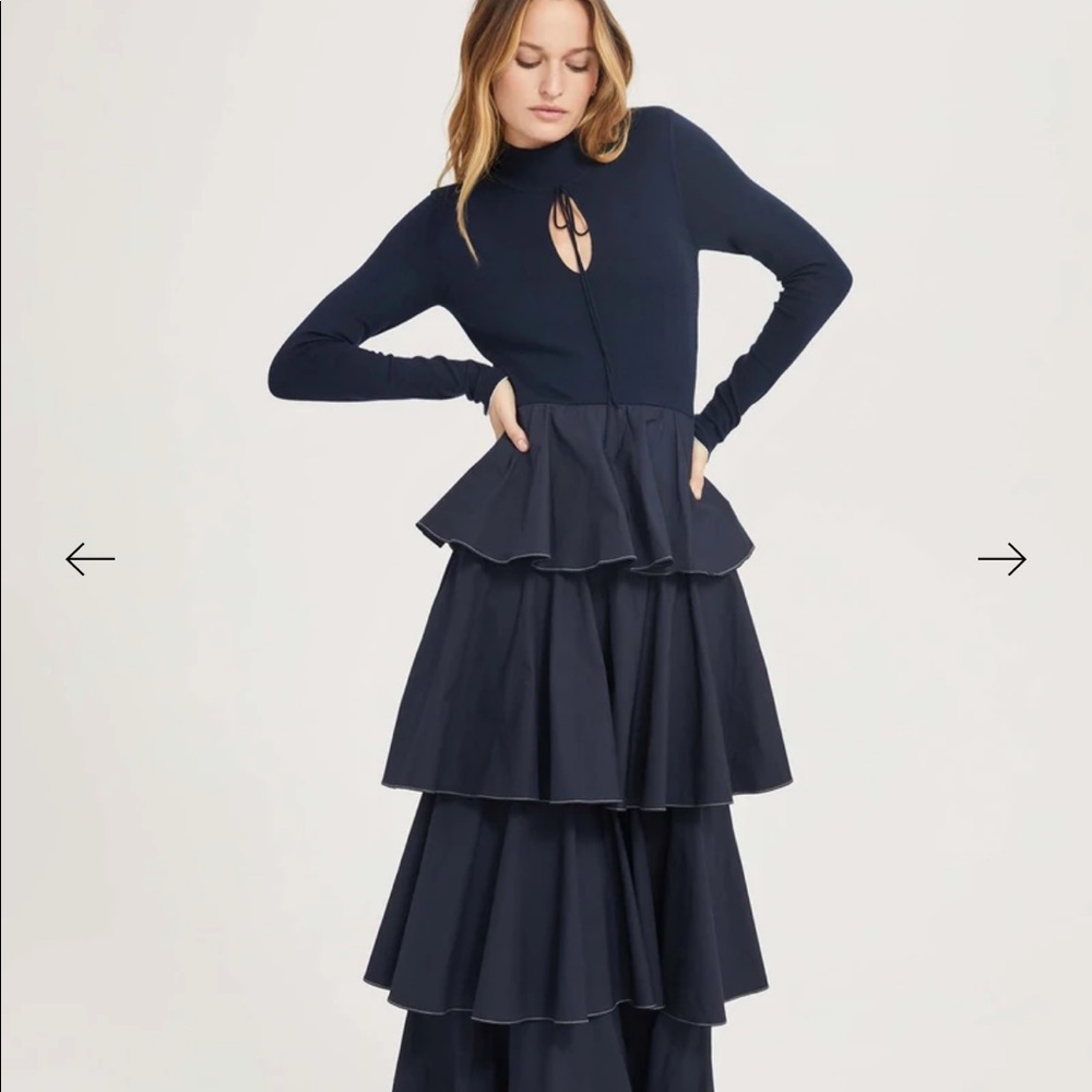 SOMETHING NAVY KEYHOLE RUFFLE DRESS SIZE MEDIUM